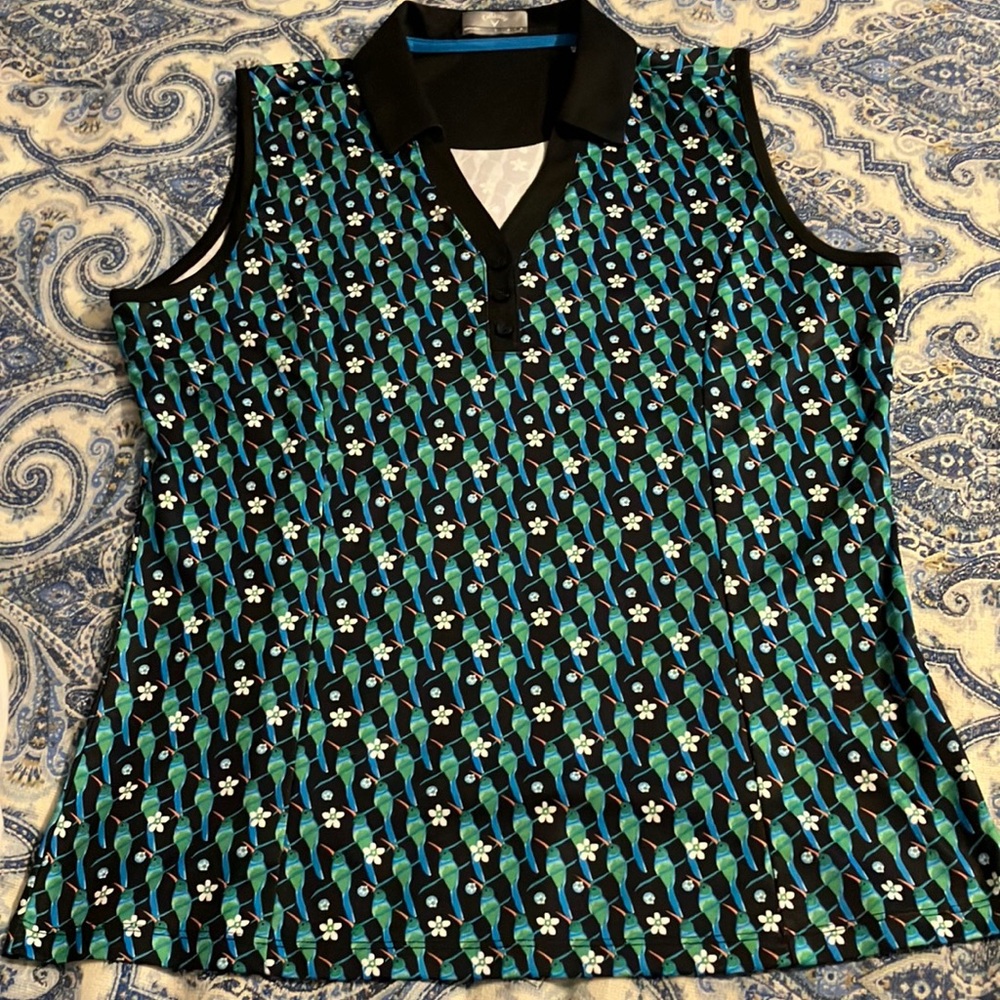 SALE! Callaway ladies stretchy golf top shirt blouse with birds large
